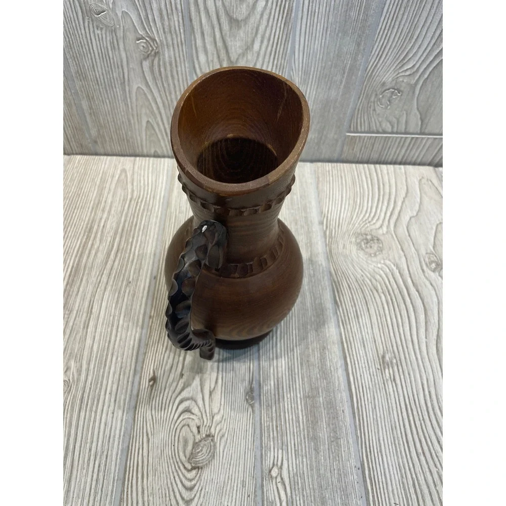 Dobin Brienz Hand Carved Wooden Pitcher Vintage Swiss Folk Art Wood Vase 10in
